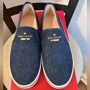 KATE SPADE NY SYLUS NIB AUTHENTIC BLUE JEAN FABRIC GOLD SIGNATURE SNEAKERS